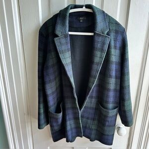 J. Crew Green and Navy Plaid Open-Front Blazer Size S